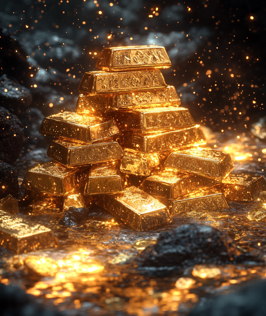 Dwell in Beauty | Pile of Gold Bars and Coins